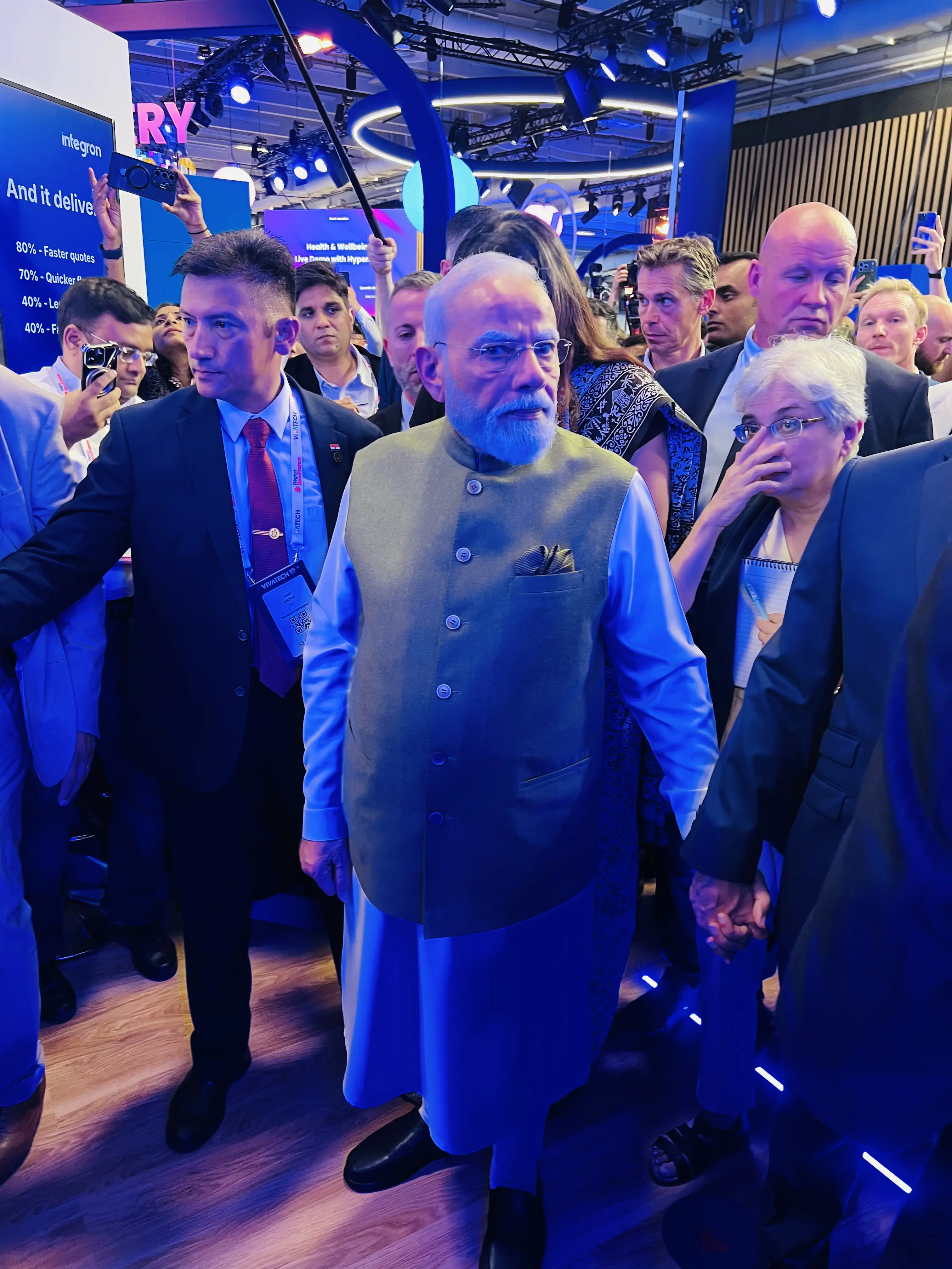 The Integron booth during PM Modi and President Macron's tour of the India Pavilion at VivaTech 2026